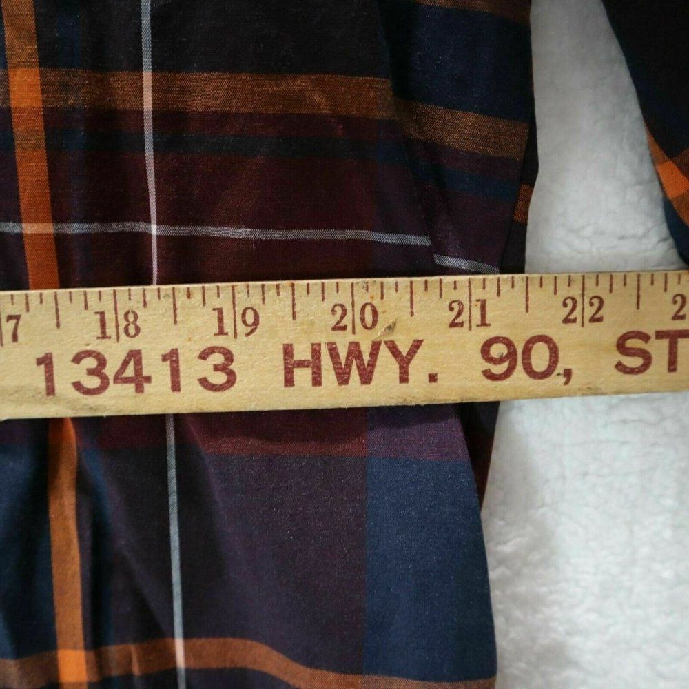 Akademiks Button UP Shirt Men XL Red oran Long Sleeve Cotton Plaid Chest Pockets - Picture 4 of 5